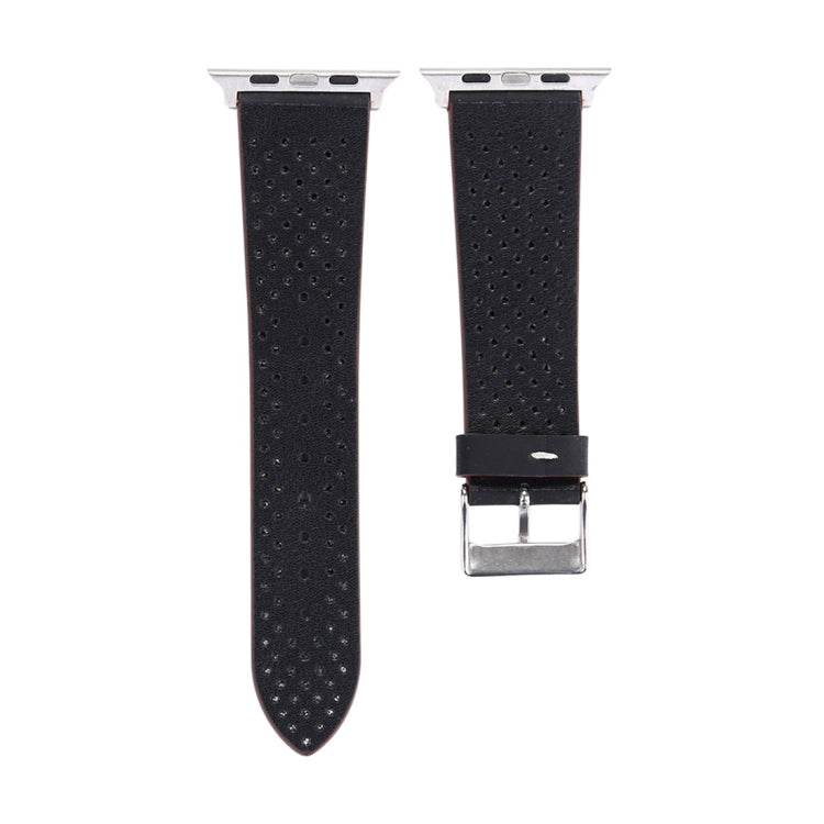 Per Apple Watch Serie 8 e 7 41 mm / SE 2 e 6 e SE e 5 e 4 40 mm / 3 e 2 e 1 38 mm Cinturino per orologio con motivo a fori in vera pelle semplice e alla moda, 38mm