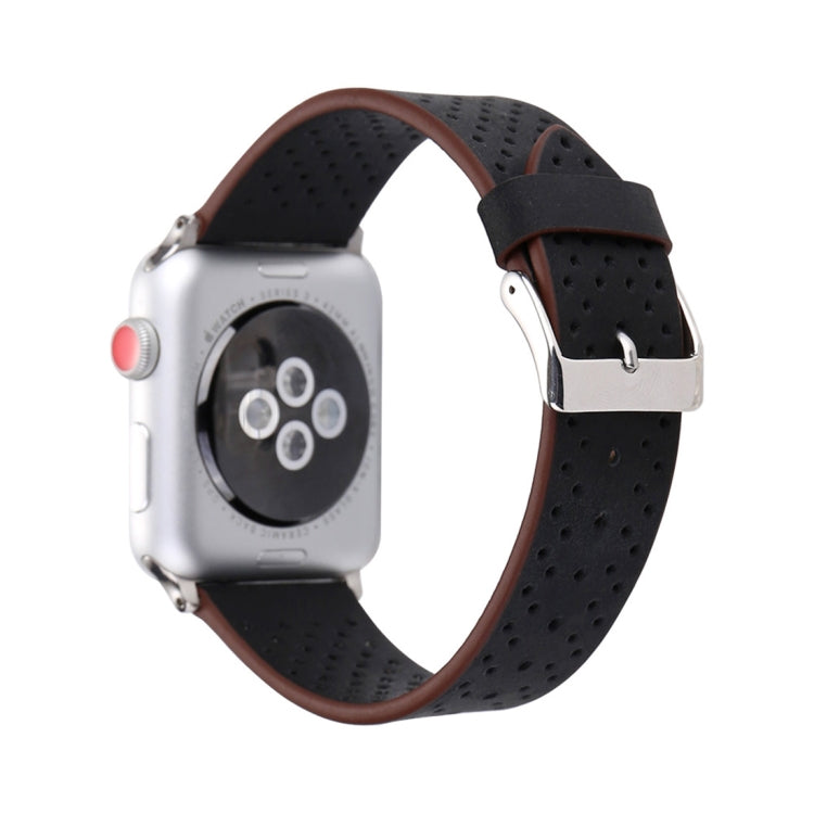 Per Apple Watch Serie 8 e 7 41 mm / SE 2 e 6 e SE e 5 e 4 40 mm / 3 e 2 e 1 38 mm Cinturino per orologio con motivo a fori in vera pelle semplice e alla moda, 38mm