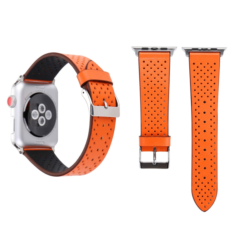 Per Apple Watch Serie 8 e 7 41 mm / SE 2 e 6 e SE e 5 e 4 40 mm / 3 e 2 e 1 38 mm Cinturino per orologio con motivo a fori in vera pelle semplice e alla moda, 38mm