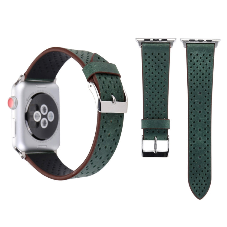 Per Apple Watch Serie 8 e 7 41 mm / SE 2 e 6 e SE e 5 e 4 40 mm / 3 e 2 e 1 38 mm Cinturino per orologio con motivo a fori in vera pelle semplice e alla moda, 38mm