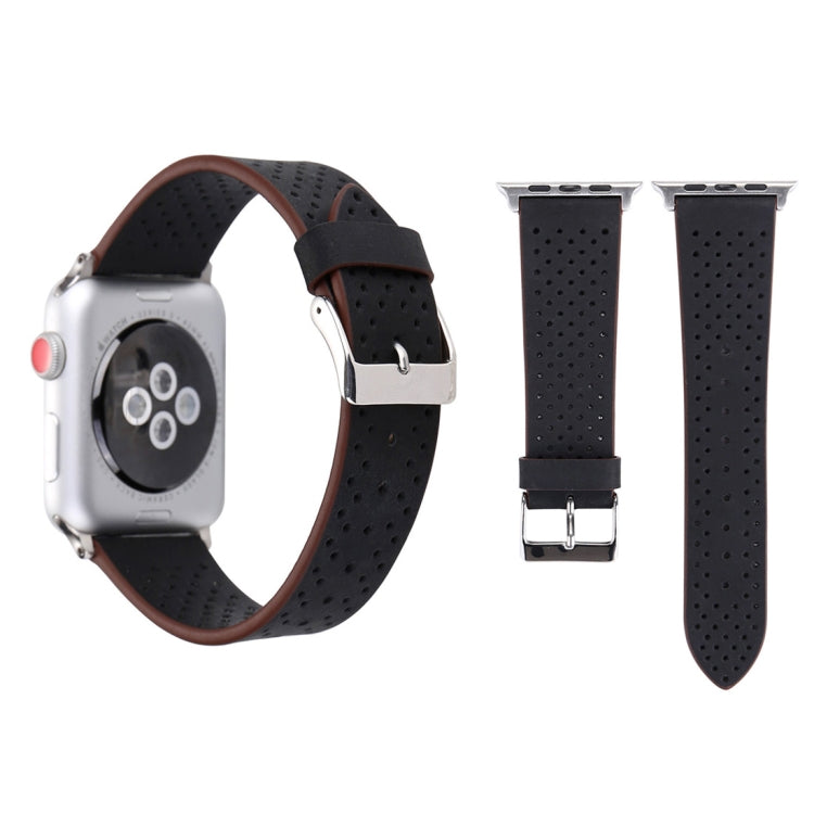 Per Apple Watch Ultra 49mm / Serie 8 e 7 45 mm / SE 2 e 6 e SE e 5 e 4 44 mm / 3 e 2 e 1 42 mm Cinturino per orologio con motivo a fori in vera pelle semplice e alla moda, 42mm