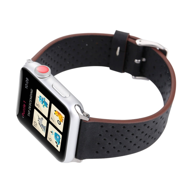 Per Apple Watch Ultra 49mm / Serie 8 e 7 45 mm / SE 2 e 6 e SE e 5 e 4 44 mm / 3 e 2 e 1 42 mm Cinturino per orologio con motivo a fori in vera pelle semplice e alla moda, 42mm