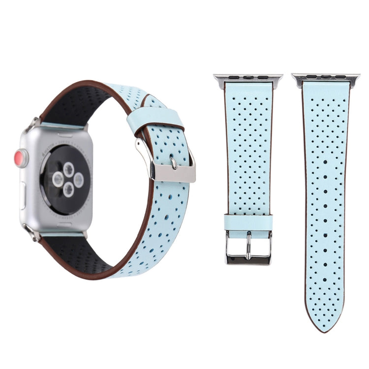 Per Apple Watch Ultra 49mm / Serie 8 e 7 45 mm / SE 2 e 6 e SE e 5 e 4 44 mm / 3 e 2 e 1 42 mm Cinturino per orologio con motivo a fori in vera pelle semplice e alla moda, 42mm