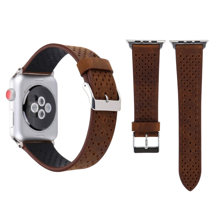 Per Apple Watch Ultra 49mm / Serie 8 e 7 45 mm / SE 2 e 6 e SE e 5 e 4 44 mm / 3 e 2 e 1 42 mm Cinturino per orologio con motivo a fori in vera pelle semplice e alla moda, 42mm