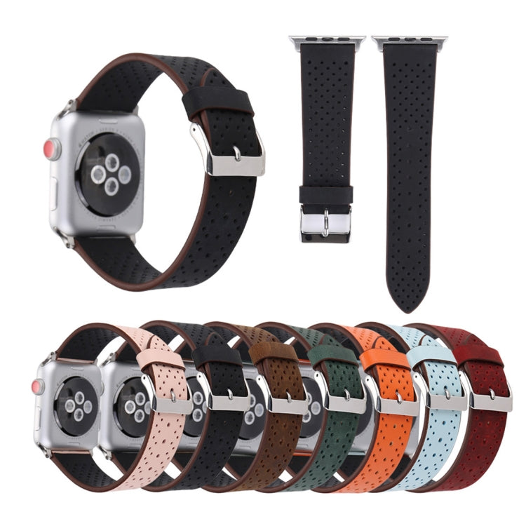 Per Apple Watch Ultra 49mm / Serie 8 e 7 45 mm / SE 2 e 6 e SE e 5 e 4 44 mm / 3 e 2 e 1 42 mm Cinturino per orologio con motivo a fori in vera pelle semplice e alla moda, 42mm
