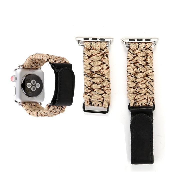 Magic Paste Cinturino per orologio in nylon con corda per ombrello in vera pelle e fibbia in acciaio inossidabile per Apple Watch serie 8 e 7 41 mm / SE 2 e 6 e SE e 5 e 4 40 mm / 3 e 2 e 1 38 mm, 7 41mm / 6&SE&5&4 40mm / 3&2&1 38mm
