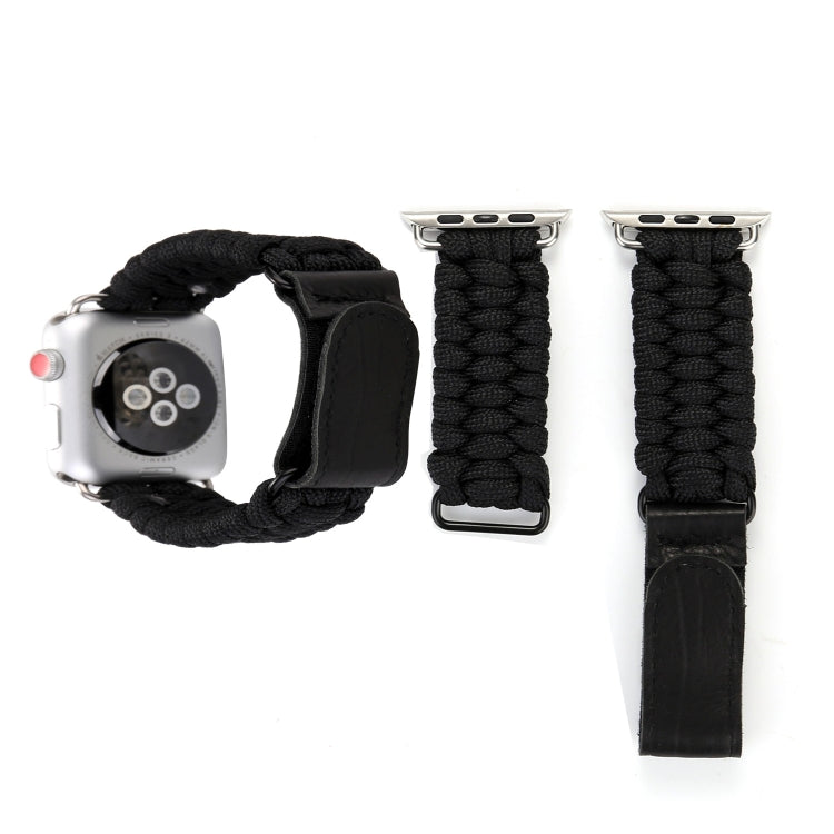 Magic Paste Cinturino per orologio in nylon con corda per ombrello in vera pelle con fibbia in acciaio inossidabile per Apple Watch Ultra 49 mm / Serie 8 e 7 45 mm / SE 2 e 6 e SE e 5 e 4 44 mm / 3 e 2 e 1 42 mm, 7 45mm / 6&SE&5&4 44mm / 3&2&1 42mm