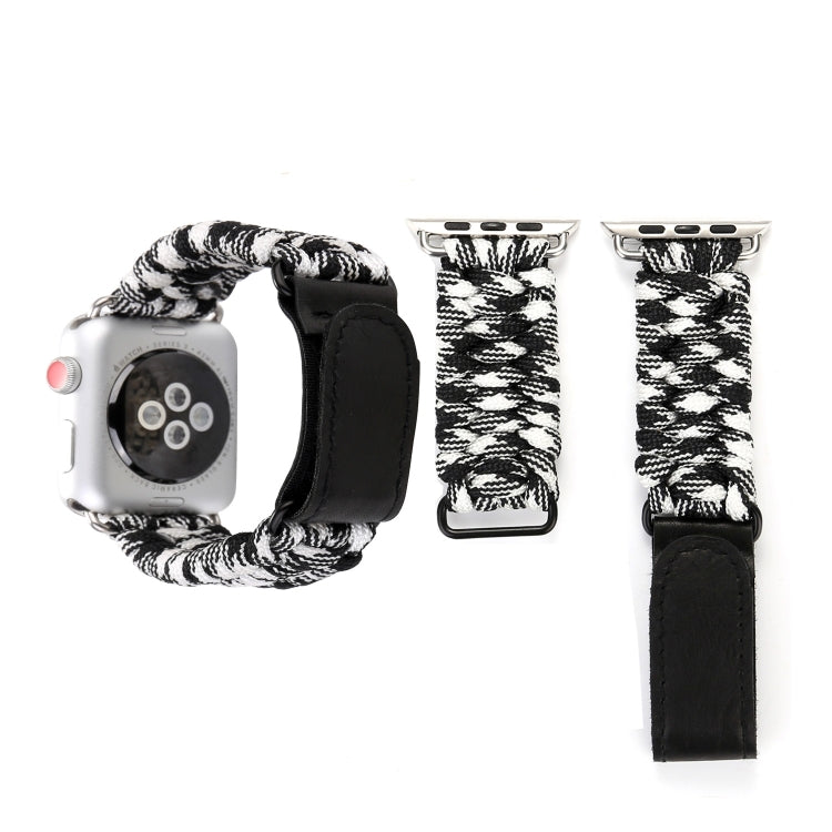 Magic Paste Cinturino per orologio in nylon con corda per ombrello in vera pelle con fibbia in acciaio inossidabile per Apple Watch Ultra 49 mm / Serie 8 e 7 45 mm / SE 2 e 6 e SE e 5 e 4 44 mm / 3 e 2 e 1 42 mm, 7 45mm / 6&SE&5&4 44mm / 3&2&1 42mm