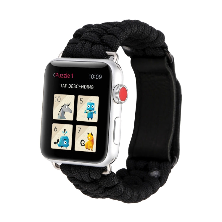 Magic Paste Cinturino per orologio in nylon con corda per ombrello in vera pelle con fibbia in acciaio inossidabile per Apple Watch Ultra 49 mm / Serie 8 e 7 45 mm / SE 2 e 6 e SE e 5 e 4 44 mm / 3 e 2 e 1 42 mm, 7 45mm / 6&SE&5&4 44mm / 3&2&1 42mm