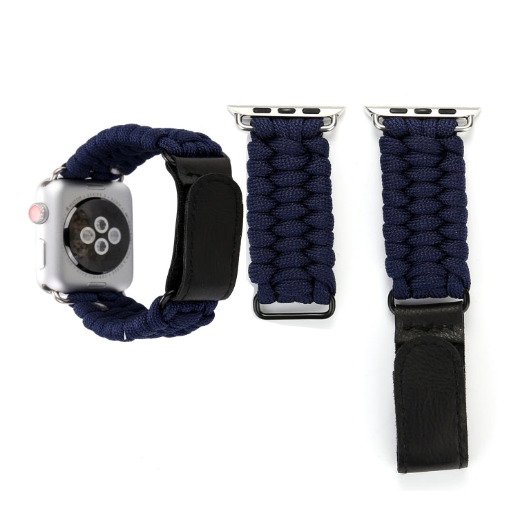 Magic Paste Cinturino per orologio in nylon con corda per ombrello in vera pelle con fibbia in acciaio inossidabile per Apple Watch Ultra 49 mm / Serie 8 e 7 45 mm / SE 2 e 6 e SE e 5 e 4 44 mm / 3 e 2 e 1 42 mm, 7 45mm / 6&SE&5&4 44mm / 3&2&1 42mm