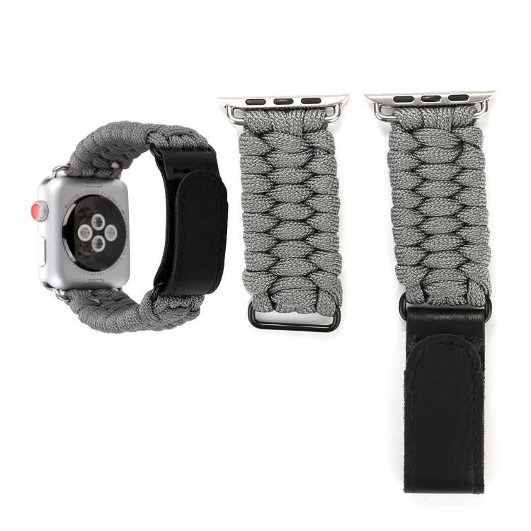 Magic Paste Cinturino per orologio in nylon con corda per ombrello in vera pelle con fibbia in acciaio inossidabile per Apple Watch Ultra 49 mm / Serie 8 e 7 45 mm / SE 2 e 6 e SE e 5 e 4 44 mm / 3 e 2 e 1 42 mm, 7 45mm / 6&SE&5&4 44mm / 3&2&1 42mm
