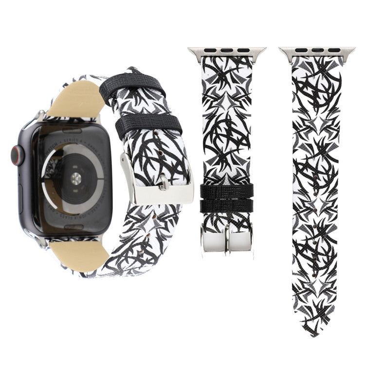 Cinturino per orologio in vera pelle con stampa spine per Apple Watch serie 8 e 7 41 mm / SE 2 e 6 e SE e 5 e 4 40 mm / 3 e 2 e 1 38 mm, 40mm