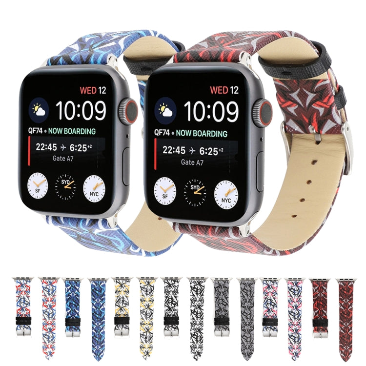 Cinturino per orologio in vera pelle con stampa spine per Apple Watch serie 8 e 7 41 mm / SE 2 e 6 e SE e 5 e 4 40 mm / 3 e 2 e 1 38 mm, 40mm