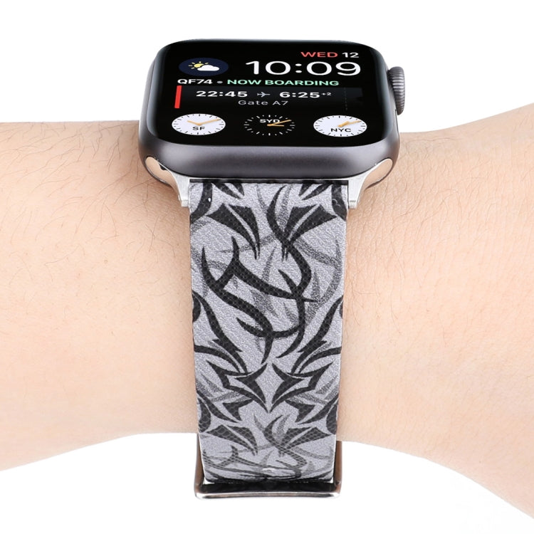 Cinturino per orologio in vera pelle con stampa spine per Apple Watch Ultra 49 mm / Serie 8 e 7 45 mm / SE 2 e 6 e SE e 5 e 4 44 mm / 3 e 2 e 1 42 mm, 44mm