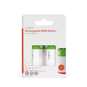 Rechargeable NiMH Battery D | 1.2V DC | 4000mAh | Precharged | 2-Pack | HR20