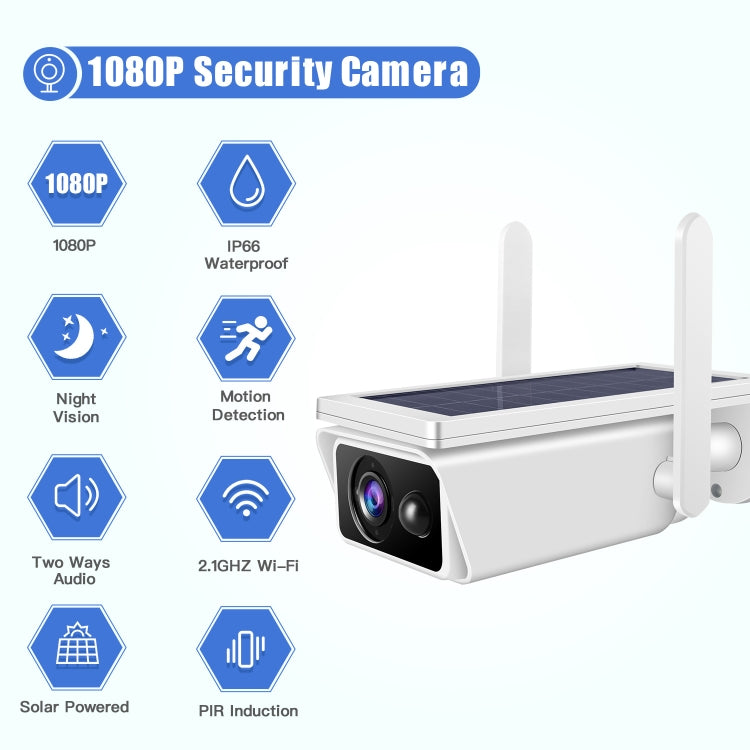 Telecamera di sicurezza WiFi T13-2 1080P HD ad energia solare da 2,4 GHz senza batteria, supporto rilevamento movimento, visione notturna, audio bidirezionale, scheda TF, T13-2 without Battery