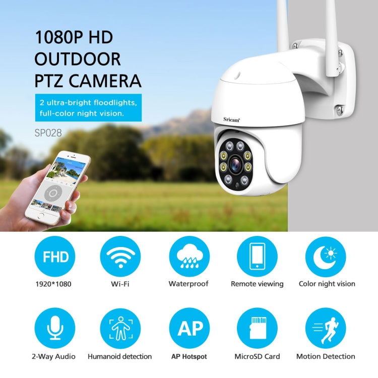 Sricam SP028 Telecamera PTZ per esterni HD 1080P con audio
