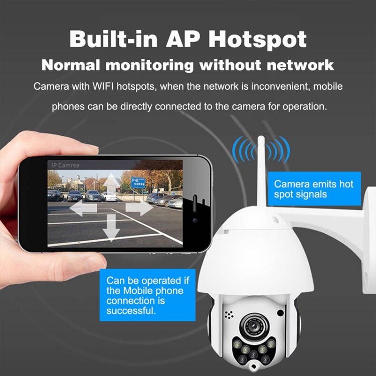 Telecamera di sorveglianza wireless HD PTZ Sicurezza domestica Telecamera dome di rete impermeabile IP66 esterna, supporto visione notturna e rilevamento del movimento e scheda TF, presa americana, 2.0 MP