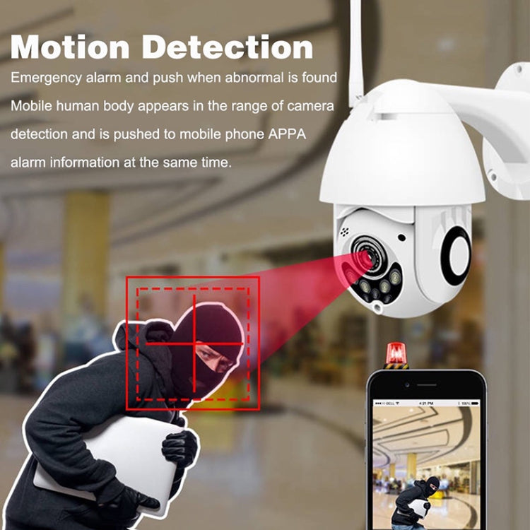 Telecamera di sorveglianza wireless HD PTZ Sicurezza domestica Telecamera dome di rete impermeabile IP66 esterna, supporto visione notturna e rilevamento del movimento e scheda TF, presa americana, 2.0 MP