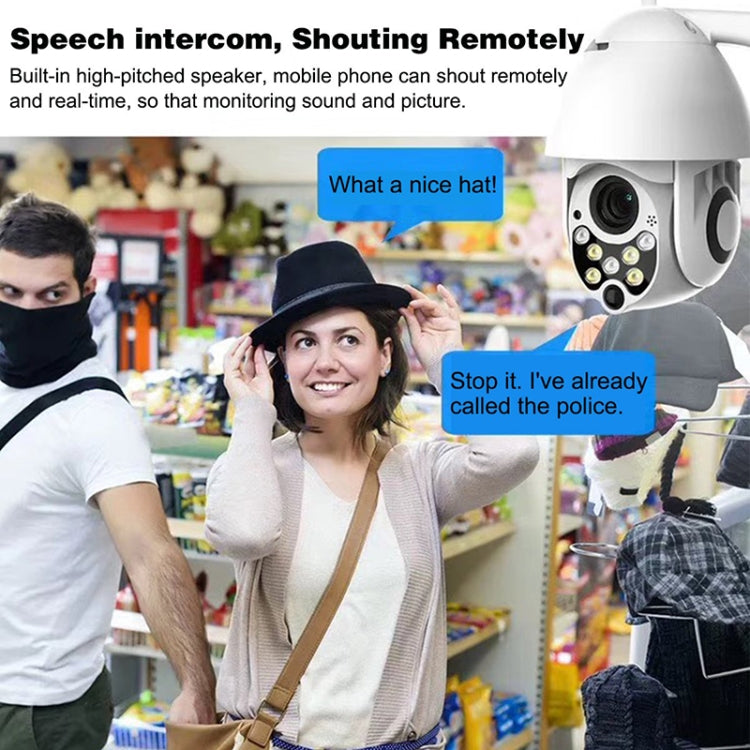 Telecamera di sorveglianza wireless HD PTZ Sicurezza domestica Telecamera dome di rete impermeabile IP66 esterna, supporto visione notturna e rilevamento del movimento e scheda TF, presa americana, 2.0 MP