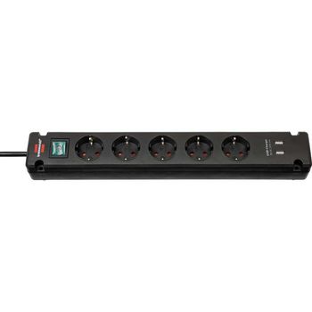 Bremounta 5-way power strip with 2 USB charging sockets Black 3.00 m TYPE F