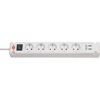 Bremounta socket strip 5-way with 2 USB charging sockets white 3.00 m H05VV-F 3G1.5 TYPE F