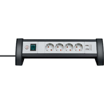 Premium-Office-Line socket strip 4-way with switch (socket strip for the desk with 1.8m cable and 2x USB, max. 3100 mA, Made in Germany) TYPE F