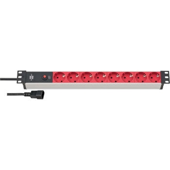 Alu-Line 8-way 19" Socket for switch boxes PG Plug 2.00 m Black/Red C14