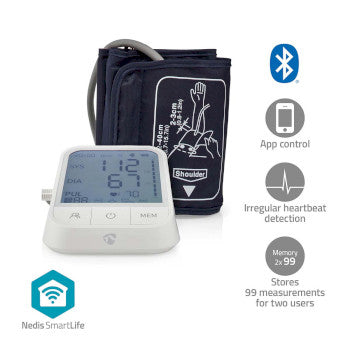 SmartLife Blood Pressure Monitor | Arm | Bluetooth® | LCD Display | 22 - 42 cm | Detection for cuff wearing / Irregular heartbeat detection / Keep still indication | White