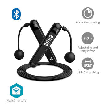 SmartLife Outdoor Sports | Jumping Rope | Bluetooth® | Dual Hall sensor | LED Display | PVC | 3.00 m | Cordless balls / Drawstring Bag | Black