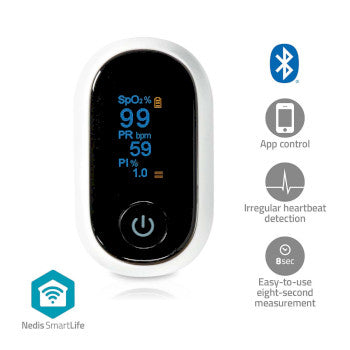 SmartLife Pulse Oximeter | Bluetooth® | OLED Display | Anti-movement interference / Auditory alarm / High precision sensor / Oxygen saturation (SpO2) / Perfusion index (PI) / Pulse rate (PR) | White