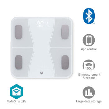 SmartLife Personal Scale | Bluetooth® | BMI / BMR / Bones / Fat / Muscles / Water / Weight | 12 | Peak load: 180 kg | Android™ / IOS | ABS / Glass | White