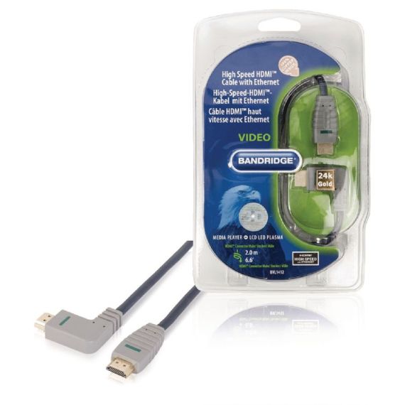 Cavo HDMI Alta Velocità con Ethernet connettore angolato a destra  2m Blu Bandridge