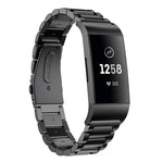 Cinturino per orologio in acciaio inossidabile massiccio con fibbia a fionda a tre perline per Fitbit Charge 3
