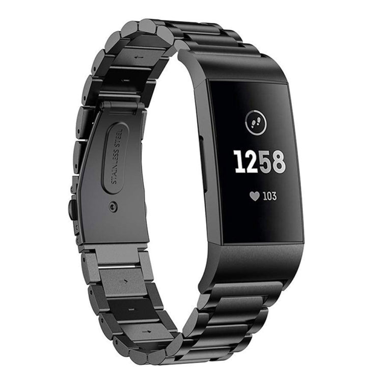 Cinturino per orologio in acciaio inossidabile massiccio con fibbia a fionda a tre perline per Fitbit Charge 3
