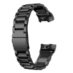 Cinturino per orologio in acciaio inossidabile massiccio con fibbia a fionda a tre perline per Fitbit Charge 3
