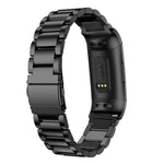 Cinturino per orologio in acciaio inossidabile massiccio con fibbia a fionda a tre perline per Fitbit Charge 3