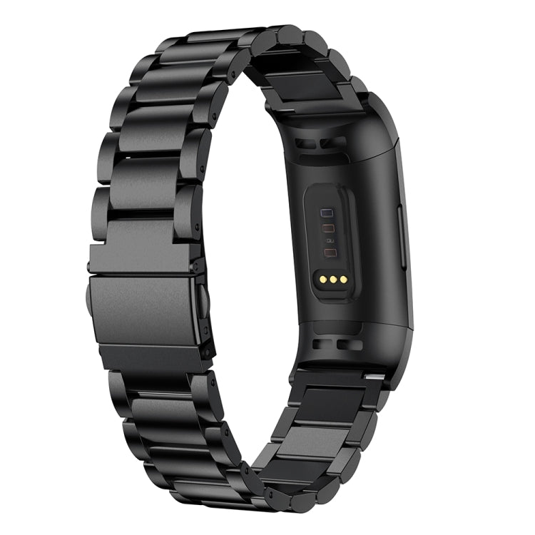 Cinturino per orologio in acciaio inossidabile massiccio con fibbia a fionda a tre perline per Fitbit Charge 3