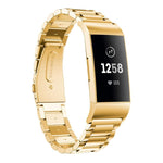 Cinturino per orologio in acciaio inossidabile massiccio con fibbia a fionda a tre perline per Fitbit Charge 3