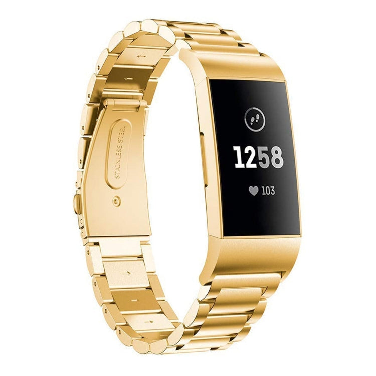 Cinturino per orologio in acciaio inossidabile massiccio con fibbia a fionda a tre perline per Fitbit Charge 3