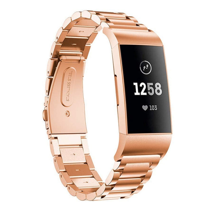 Cinturino per orologio in acciaio inossidabile massiccio con fibbia a fionda a tre perline per Fitbit Charge 3