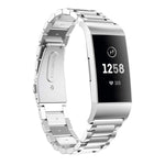 Cinturino per orologio in acciaio inossidabile massiccio con fibbia a fionda a tre perline per Fitbit Charge 3