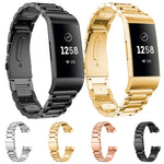 Cinturino per orologio in acciaio inossidabile massiccio con fibbia a fionda a tre perline per Fitbit Charge 3