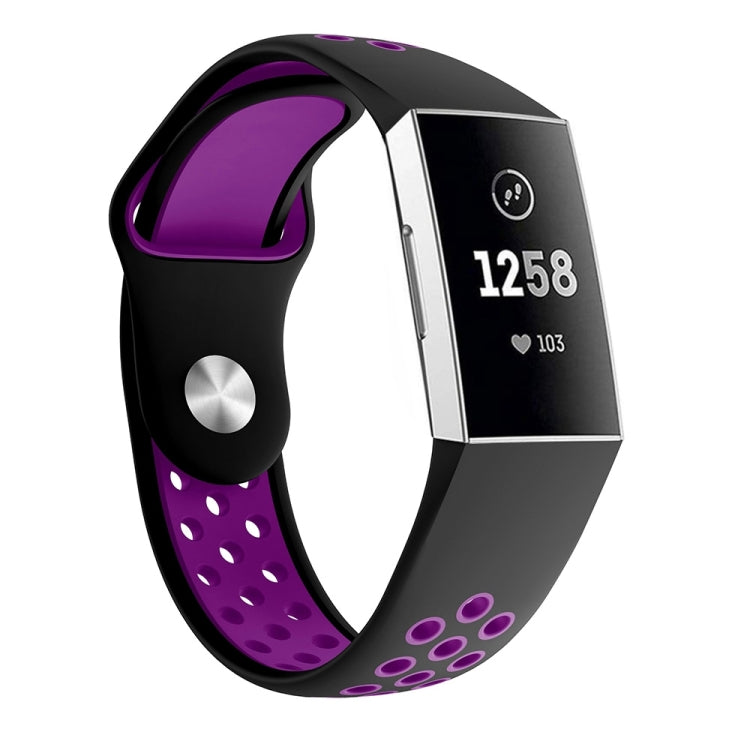 Cinturino in silicone bicolore con foro tondo per Fitbit Charge 3, dimensioni cinturino: 145-210 mm