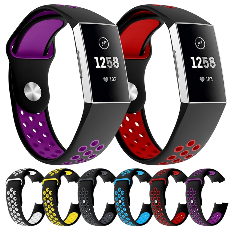 Cinturino in silicone bicolore con foro tondo per Fitbit Charge 3, dimensioni cinturino: 145-210 mm