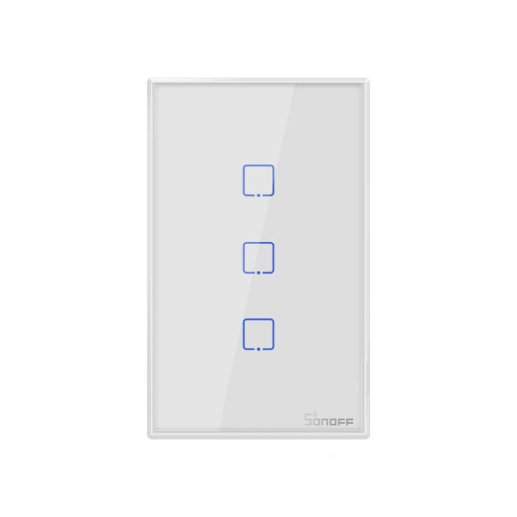 Sonoff T2 Touch Interruttore da parete con pannello in vetro temperato da 120 mm Interruttore tattile leggero per casa intelligente, compatibile con Alexa e Google Home, CA 100 V-240 V, spina americana, 120mm/ 3 US Plug