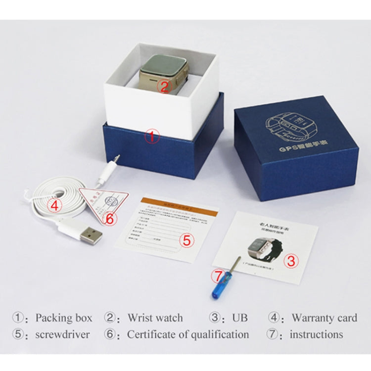 D99+ Smartwatch GPS con schermo LCD HD da 1,22 pollici per anziani Impermeabile, Supporto GPS + LBS + Posizionamento WiFi / Composizione bidirezionale / Monitoraggio vocale / Pronto soccorso con un tasto / Allarme polso staccato / Recinzione di sicurez...