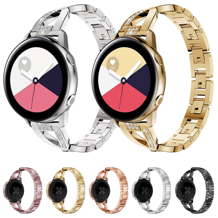 Cinturino da polso con cinturino in acciaio inossidabile con diamanti a forma di X per Galaxy Watch Active 20 mm