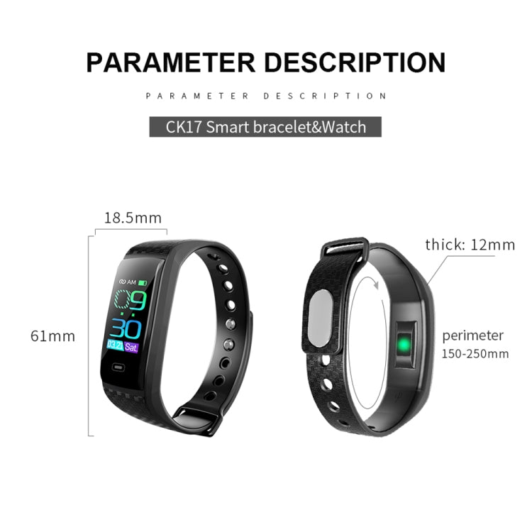 CK17S Bracciale intelligente con schermo IPS da 0,96 pollici IP67 impermeabile, supporto promemoria chiamata/monitoraggio della frequenza cardiaca/monitoraggio della pressione sanguigna/monitoraggio del sonno