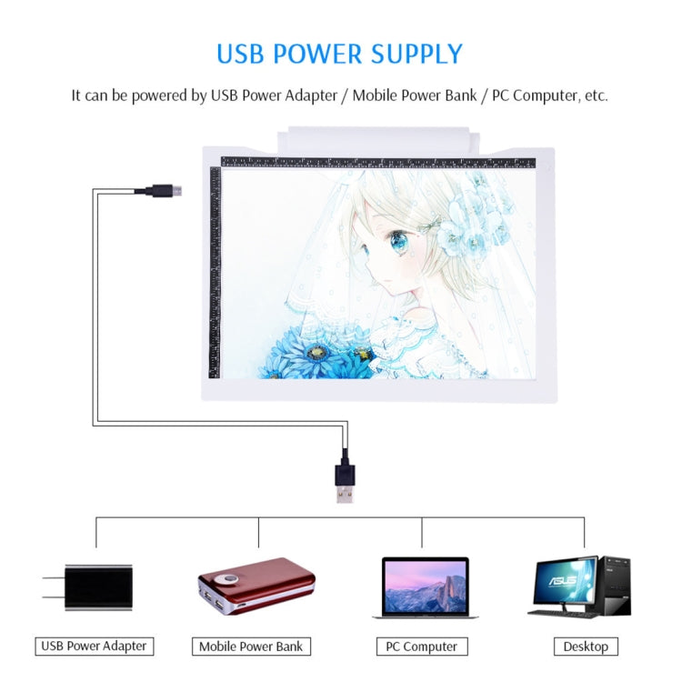 A4-19 6.5W Three-Level Dimmable Brightness LED Drawing Sketch Pad with USB Cable